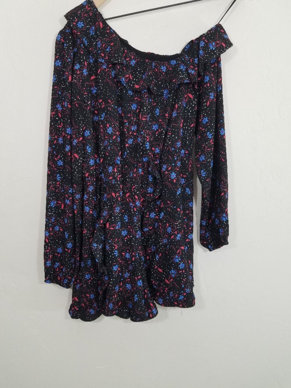 Aqua One Shoulder Floral Long Sleeve Romper Size S